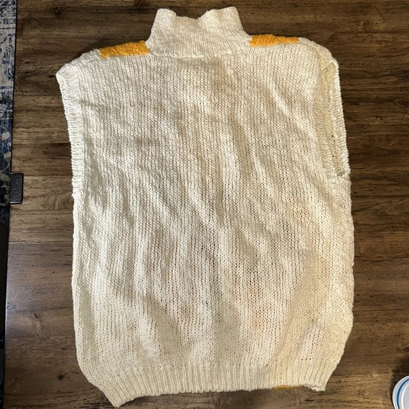 VINTAGE JACK WINTER hand knitted sleeveless wmn sweater vibrant yellow floral - Picture 4 of 5